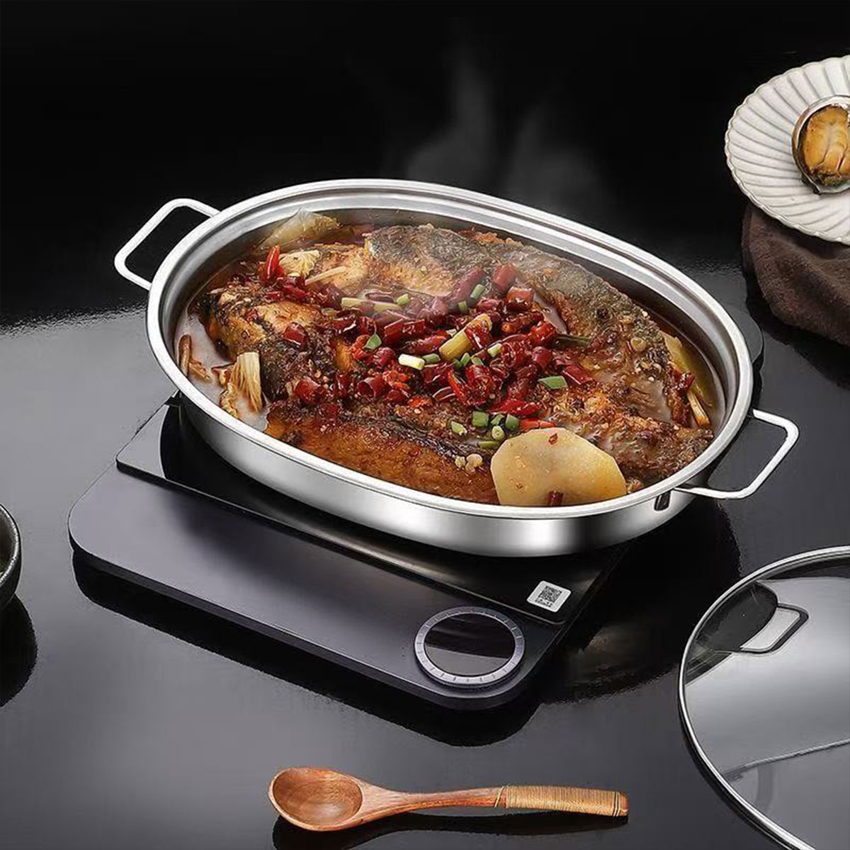 Induction Cooker Commercial - Balık Izgaralamak için Kulplu Paslanmaz Çelik