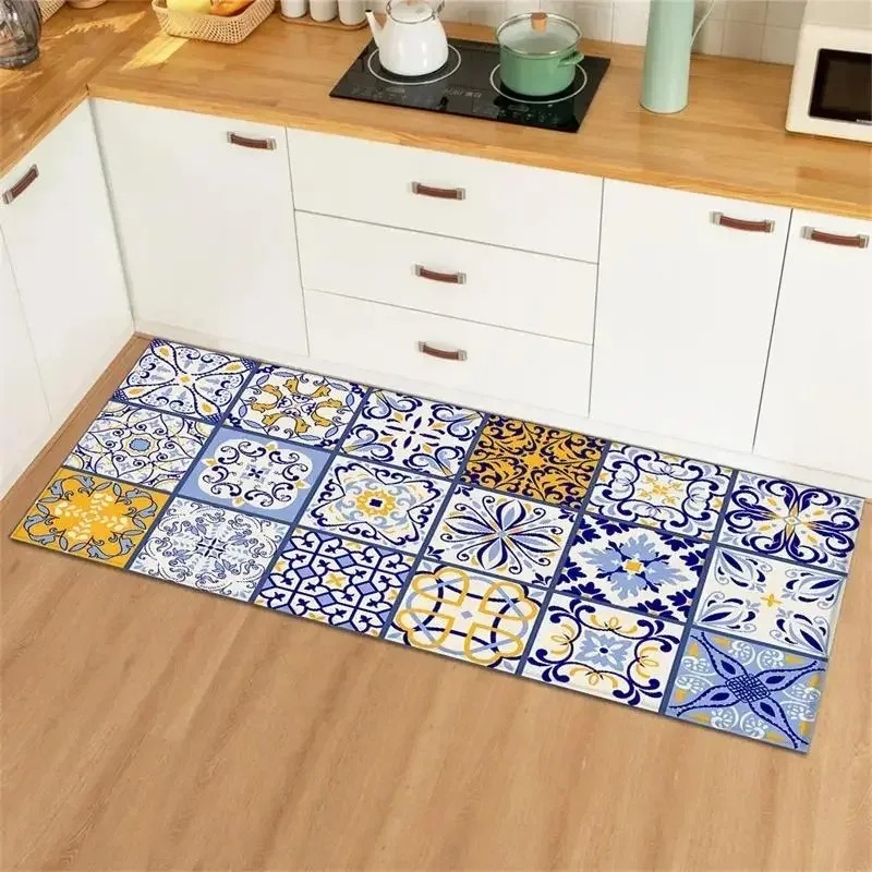 Commercial Kitchen Tile - Mavi Sarı Vintage Karo Kolaj Mutfak